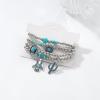 4pcs Ethnic Stacked Bead Retro Turquoise Round Bead Elastic Bracelet For Women,silvery,18cm view 2