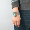 4pcs Ethnic Stacked Bead Retro Turquoise Round Bead Elastic Bracelet For Women,silvery,18cm view 3