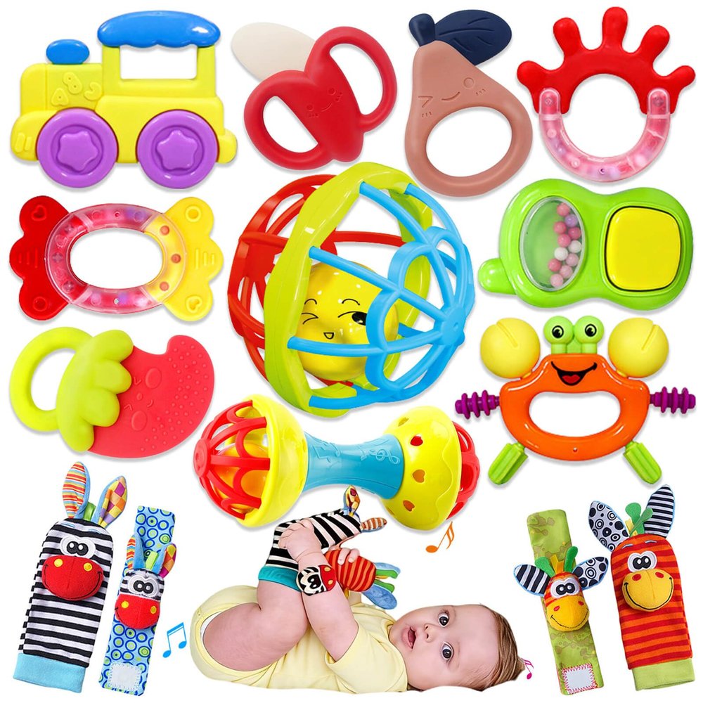 Baby Toys 0-6 Months - Baby Rattles Teething Toys 3-6 Month Infant Toys 6-12 Months Teether Toy 3 4 5 6 Month Old Newborn Essentials Must Haves Wrist Socks Christmas Gifts Valentines Gifts for Kids