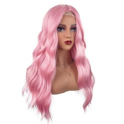 fashionable and personalized pink and black long curly hair multi-layer wigs, high-temperature silk wigs, and role-playing hair accessories (Pink)