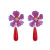 7 * 3.2cm Vintage Flower Metal Enamel Earrings For Women,purple,7 * 3.2cm view 1