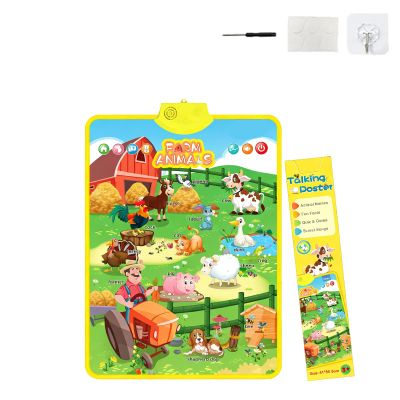 Talking Wall Chart for Kids English & Spanish, Learning Poster with Songs, ABCs, Numbers, Animal Words Piano, Bilingual Toys with Interactive Touch Buttons for Toddlers 16 (Farm)