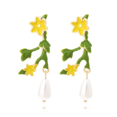 5 * 2.2cm Bohemian Alloy Enamel Flower Earrings For Women,green,5 * 2.2cm