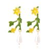 5 * 2.2cm Bohemian Alloy Enamel Flower Earrings For Women,green,5 * 2.2cm view 1