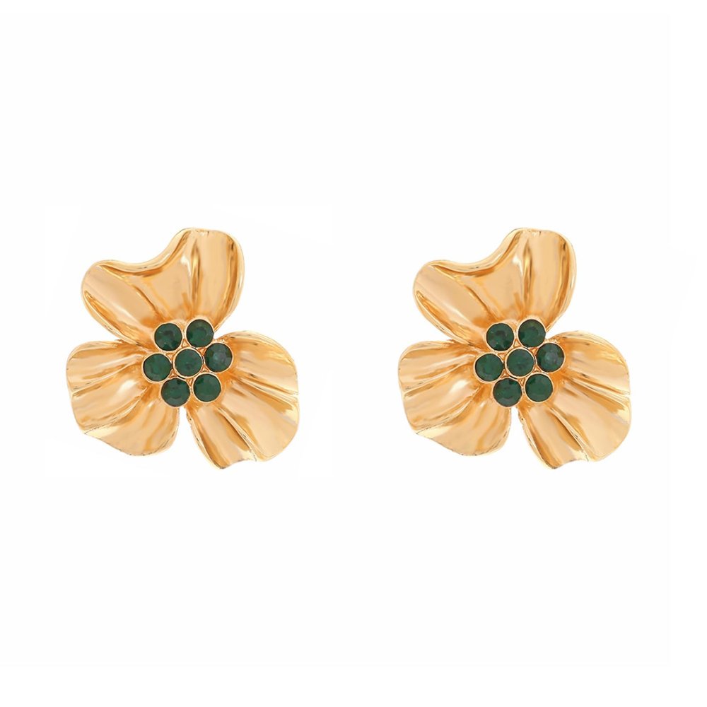 3.6 * 3.5cm Vintage Alloy Flower Inlaid Imitation Pearl Earrings,green,3.6 * 3.5cm