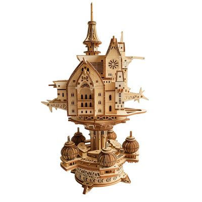 3D Wooden Puzzle - Castle Model Kit, Sky Sanctuary DIY Fantasy Architecture Building Set with Warm Light, Handcrafted Creative Desk Decor, Collectible Gift for Adults & Teens (465PCS)