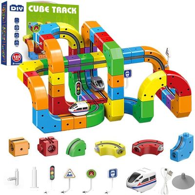 2026 New klick Rail Electric Train Set, 159 PCS Electric Train Set Flexible Race Track with 1 Cars, Gravity-Defying 3D Stem Learning Toy, Click Rail Train Track Set (Style 1 (81PCS))