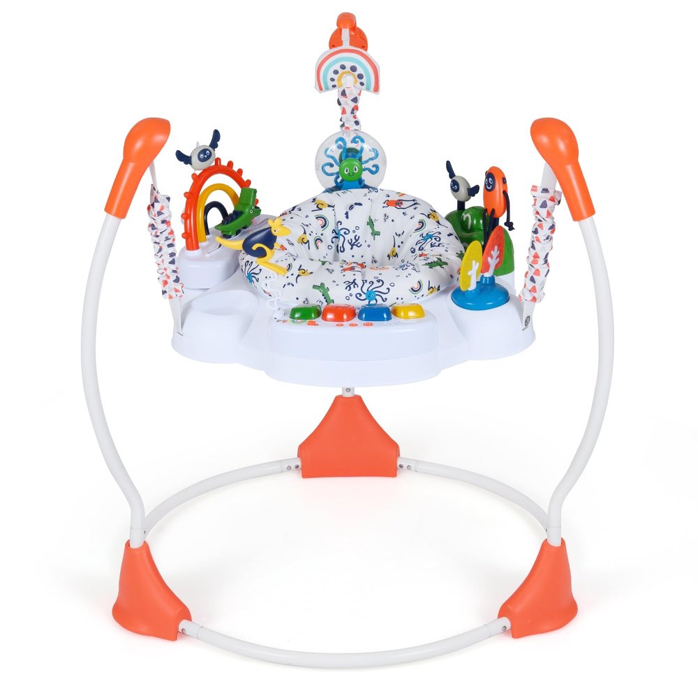 BABY JOY Baby Activity Center, Baby Jumpers and Bouncers with Music, Lights, 360 Rotating Seat, 3 Adjustable Heights, Montessori-Inspired Activity Center for Baby 6 Months + (Orange)