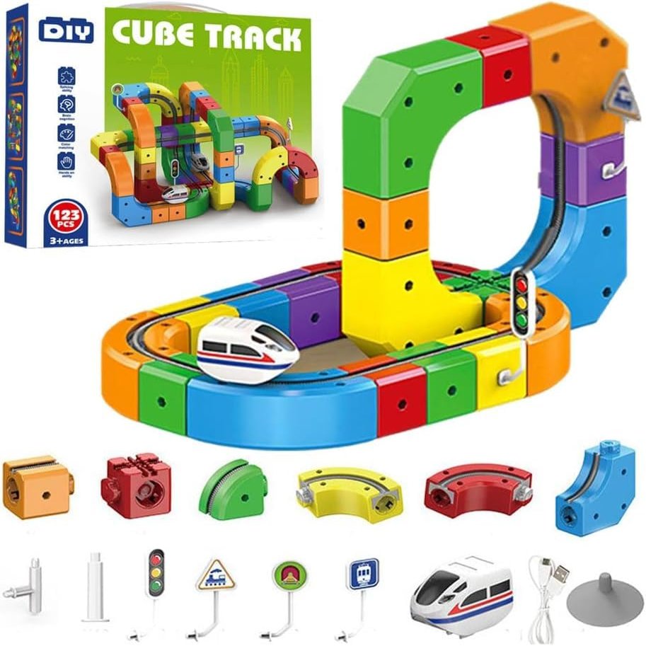 2026 New klick Rail Electric Train Set, 159 PCS Electric Train Set Flexible Race Track with 1 Cars, Gravity-Defying 3D Stem Learning Toy, Click Rail Train Track Set (Style 1 (51PCS))