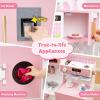 Costzon Kids Kitchen Playset, Toddler Wooden Pretend Play Set w/Coffee Maker, Ice Maker, Microwave, Washing Machine, Dish Rack, Stoves, Play Kitchen for Kids, Gift for Ages 3+ (High Shelves Pink) view 3