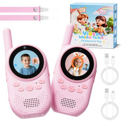 HEWEIMEI Video Walkie Talkies for Kids, Rechargeable Kids Walkie Talkies with Screen Display & Voice Changer, Outdoor Toys for 3-12 Years Boys Girls Birthday Christmas (Pink/Pink)