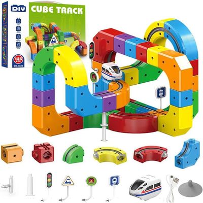 2026 New klick Rail Electric Train Set, 159 PCS Electric Train Set Flexible Race Track with 1 Cars, Gravity-Defying 3D Stem Learning Toy, Click Rail Train Track Set (Style 1 (123PCS))