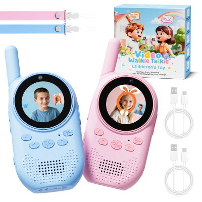 HEWEIMEI Video Walkie Talkies for Kids, Rechargeable Kids Walkie Talkies with Screen Display & Voice Changer, Outdoor Toys for 3-12 Years Boys Girls Birthday Christmas (Bule/Pink)