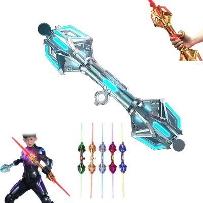 24 Colors Light Up Sword Toy,2 in 1 Dueling Swords RGB Double-Blade with Dynamic Sound Effects & Fingertip Rotation,Retractable Light Swords Christmas Birthday Gifts,LED Glow in The Dark Toy(Silvery)