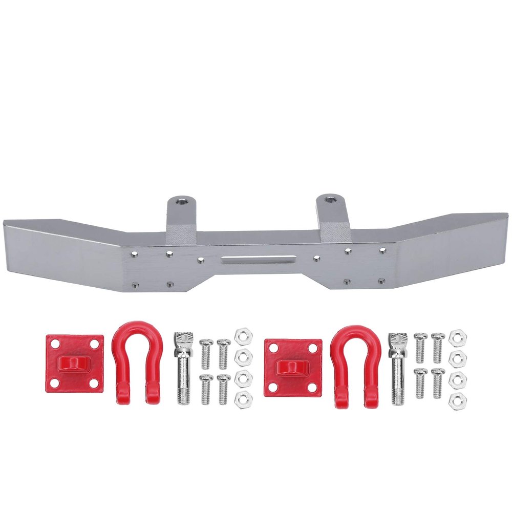 Aluminium Alloy Front Bumper for 1/16 RC Car, RC Front Bumper Upgrade Parts, CNC Polished Surface with Rescue Seat and Trailer Hook, Strong Impact Resistance for WPL B14 B16 Q (Gray)