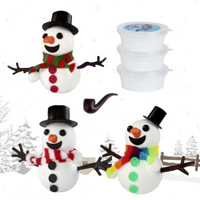 Build A Snow-Man Kit with Clay & cha-rms - 3/6 Pack Putty SLI-me Making Kit with Snow-Man Accessories, Christmas Stocking Fillers, Party Bag Fillers, Crafts for Kids