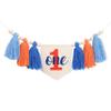 1st Boy High Chair Banner - Blush Pink 1st Girl High Chair Banner,Floral First birthday decor, Wildflower Photo prop,Royal Blue Orange Tassel,First Green Shades Tassel (Blue Orange) view 1