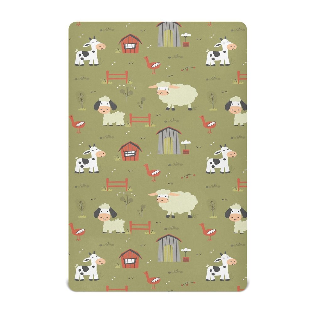 KICPOAY Cute Farm Cows Sheep Fitted Crib Sheets Stretchy Portable Playard Sheets for Baby Toddler, Breathable Soft Mini Crib Mattress 52 x 28 in for Boys and Girls