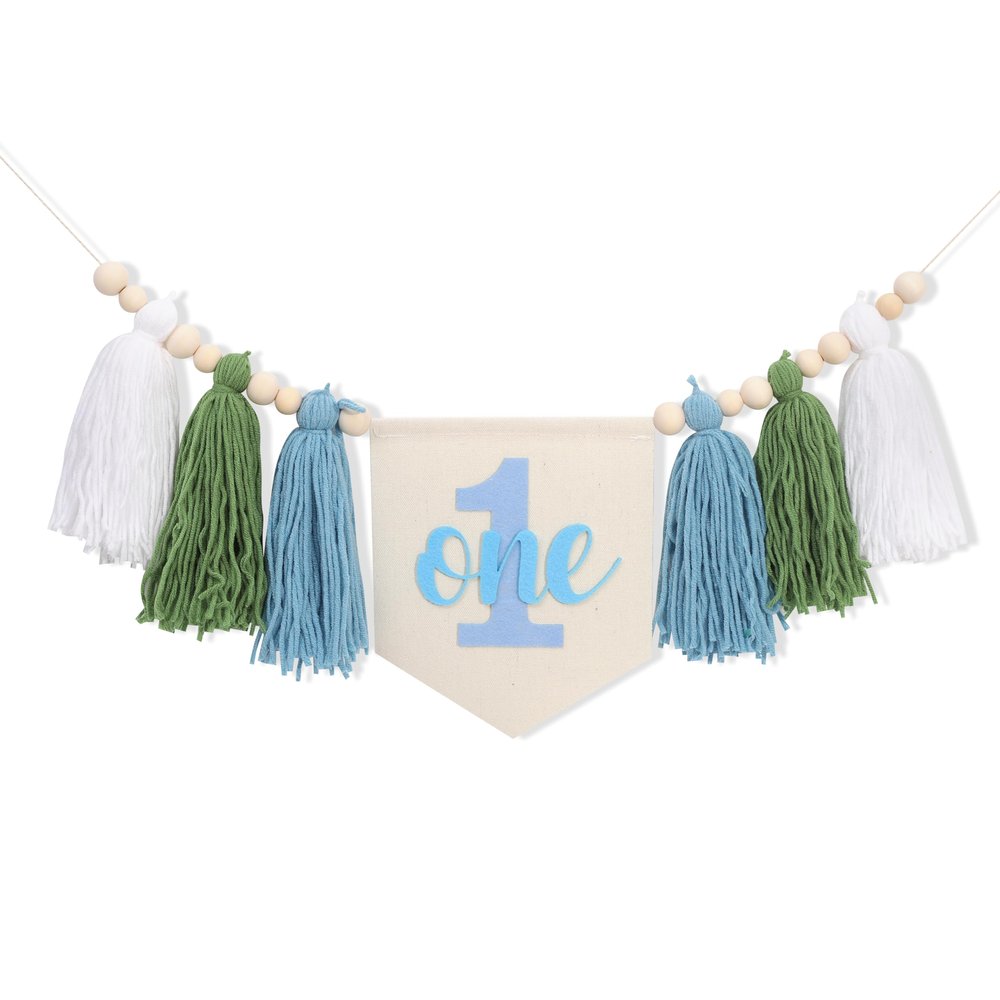1st Boy High Chair Banner - Blush Pink 1st Girl High Chair Banner,Floral First birthday decor, Wildflower Photo prop,Royal Blue Orange Tassel,First Green Shades Tassel (Sky Blue)