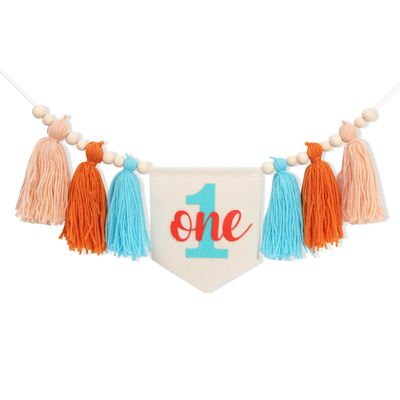 1st Boy High Chair Banner - Blush Pink 1st Girl High Chair Banner,Floral First birthday decor, Wildflower Photo prop,Royal Blue Orange Tassel,First Green Shades Tassel (Orange Blue)