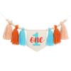 1st Boy High Chair Banner - Blush Pink 1st Girl High Chair Banner,Floral First birthday decor, Wildflower Photo prop,Royal Blue Orange Tassel,First Green Shades Tassel (Orange Blue) view 1