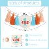 1st Boy High Chair Banner - Blush Pink 1st Girl High Chair Banner,Floral First birthday decor, Wildflower Photo prop,Royal Blue Orange Tassel,First Green Shades Tassel (Orange Blue) view 2