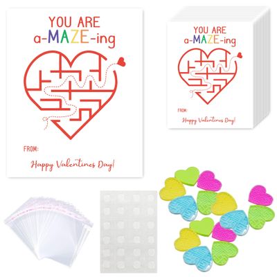 24 Pack Valentines Day Cards, Valentines Cards Gifts, Valentines Heart Mazes Set, Family Exchange Gift Bulk Party for Activity, hk02