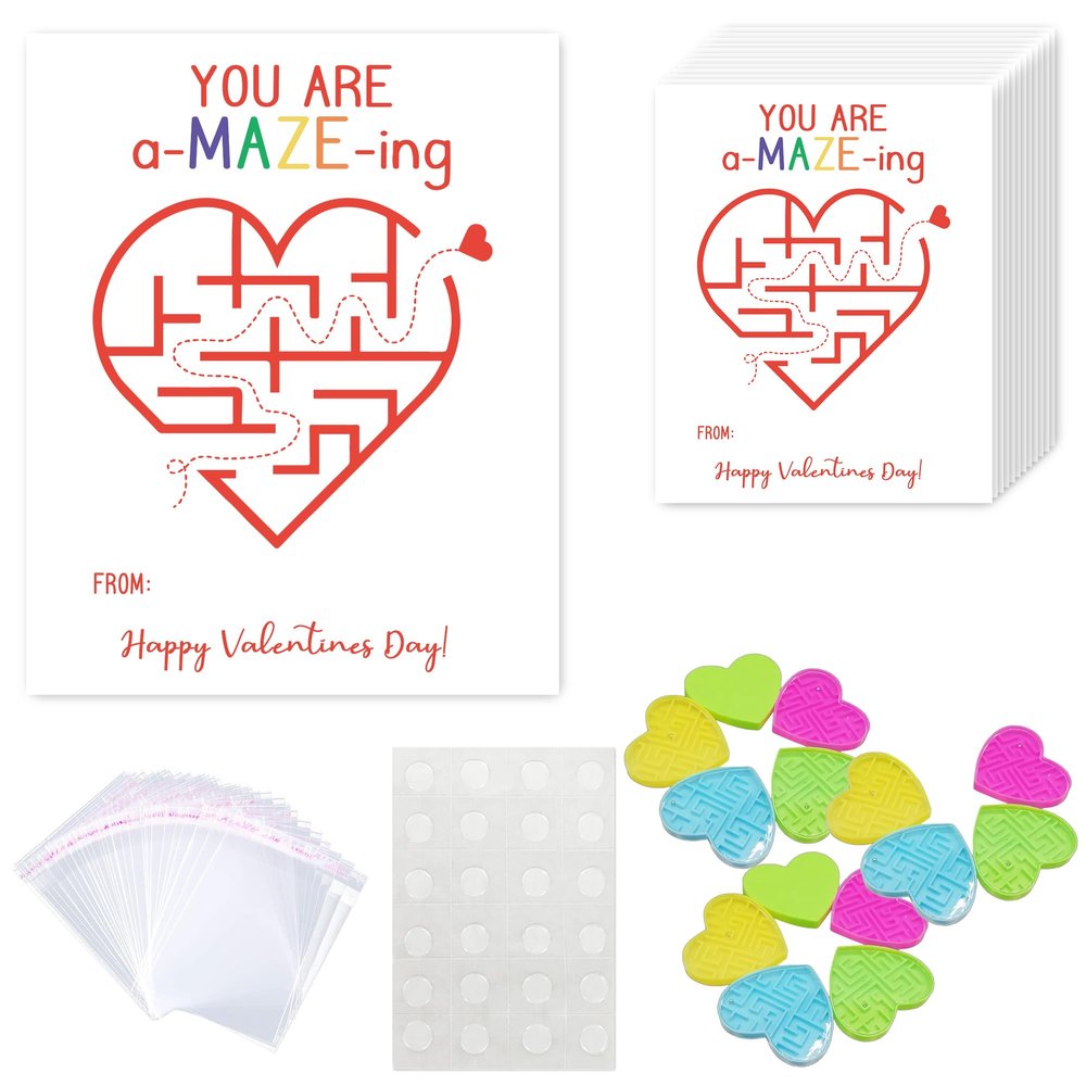 24 Pack Valentines Day Cards, Valentines Cards Gifts, Valentines Heart Mazes Set, Family Exchange Gift Bulk Party for Activity, hk02