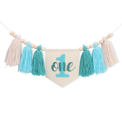 1st Boy High Chair Banner - Blush Pink 1st Girl High Chair Banner,Floral First birthday decor, Wildflower Photo prop,Royal Blue Orange Tassel,First Green Shades Tassel (Mint Green)