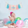 1st Boy High Chair Banner - Blush Pink 1st Girl High Chair Banner,Floral First birthday decor, Wildflower Photo prop,Royal Blue Orange Tassel,First Green Shades Tassel (Blue Pink) view 3
