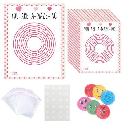 24 Pack Valentines Day Cards, Valentines Cards Gifts, Valentines Round Mazes Set, Family Exchange Bulk Party for Activity, hk03