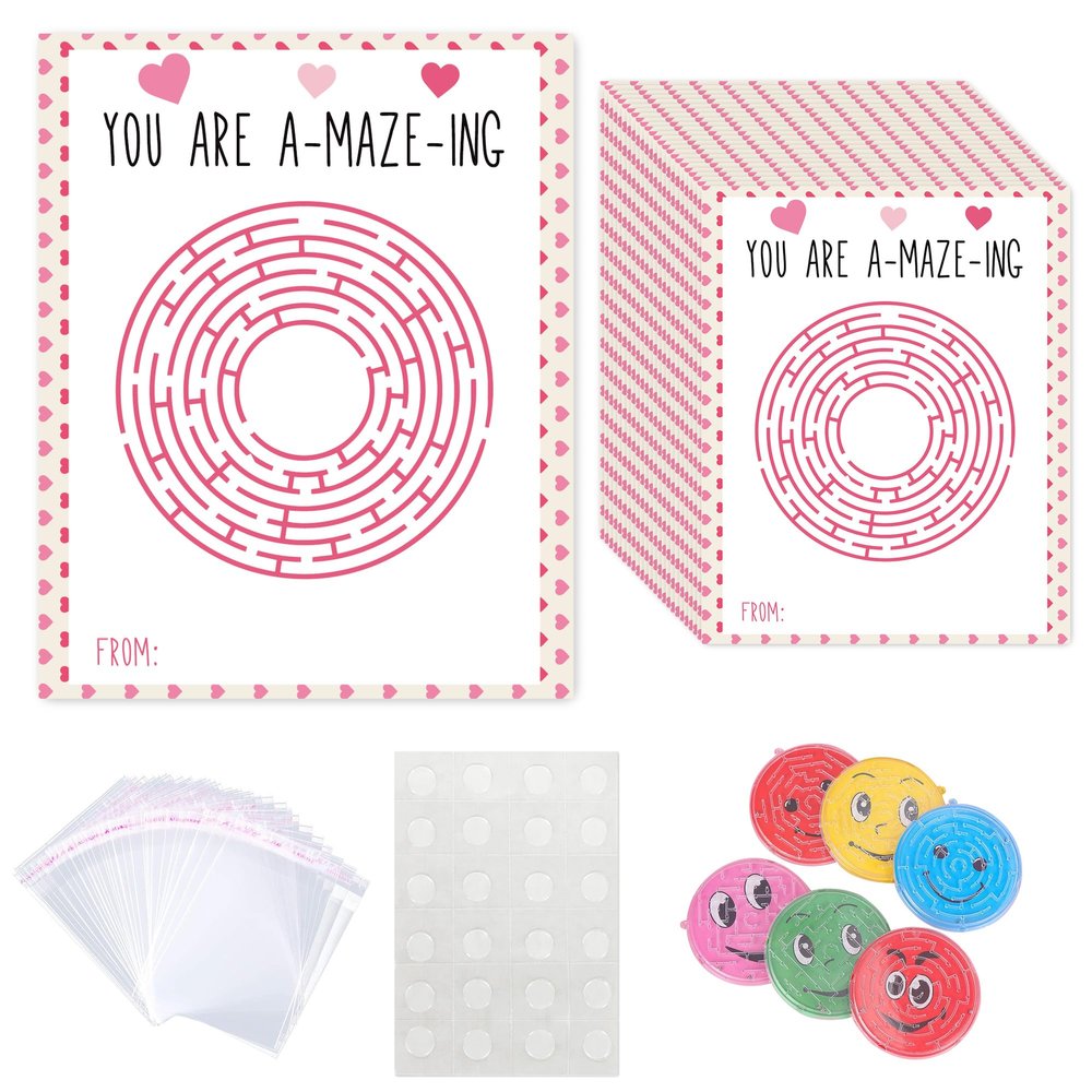 24 Pack Valentines Day Cards, Valentines Cards Gifts, Valentines Round Mazes Set, Family Exchange Bulk Party for Activity, hk03