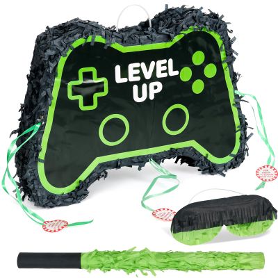 Video Game Piata, Party Supplies Piata with Blindfold and Bat Gaming Theme Piatas for Kids Birthday Party Decorations (Green)