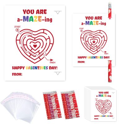 24 Pack Valentines Day Cards, Valentines Cards Gifts, Valentines Pencil Set, Party Activity Exchange Gift Bulk Party for Family, hk01
