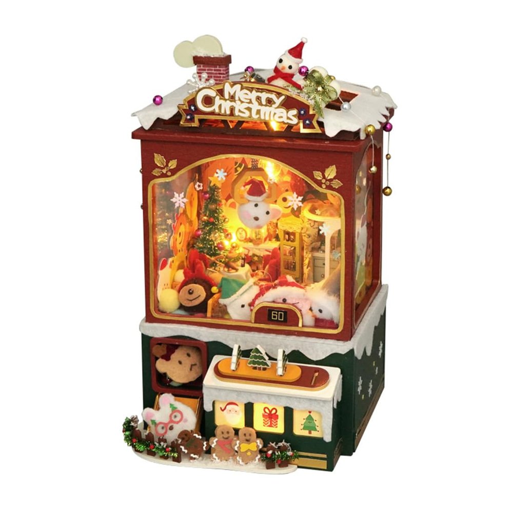 3D Wooden Puzzle Kit for Adults, Christmas Claw Machine Music Box Model with LED Lighting & Music, Handcrafted Desk Decoration and Display, Creative for Adults Teens, 187PCS