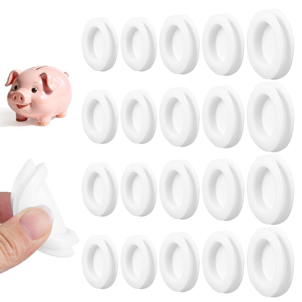 20 PCS Silicone Piggy Bank Stopper Hole Cover, 5 Sizes Piggy Bank Stoppers Rubber Plugs Round Rubber Saving Box Plug Replacement for Coin Jar Coin Banks, Suitable for 26/30/32/38mm Hole (White)