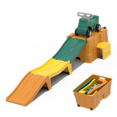 HAPPYMATY Up & Down Roller CoasterKids Ride On ToyToddler Push Car with Assembled Race Track & Storage Base Box, Indoor Outdoor Playset