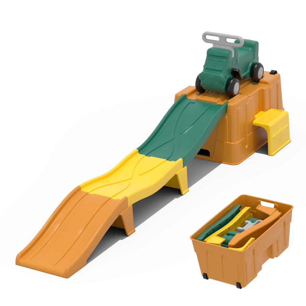 HAPPYMATY Up & Down Roller CoasterKids Ride On ToyToddler Push Car with Assembled Race Track & Storage Base Box, Indoor Outdoor Playset