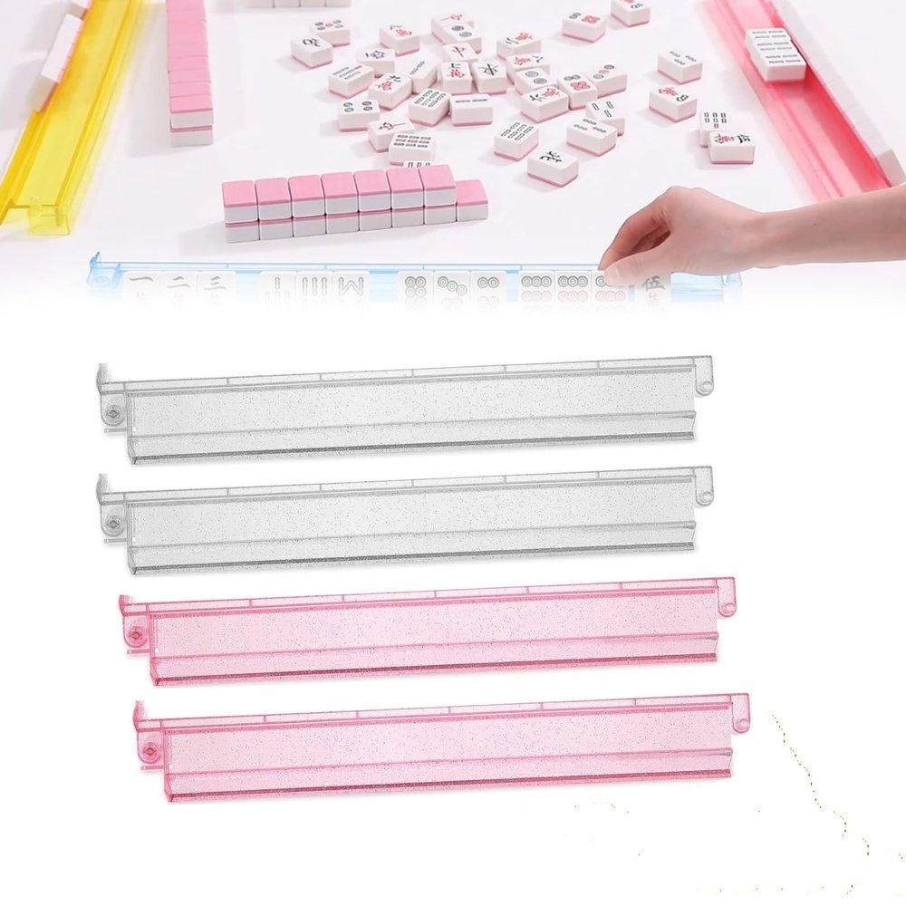 BaoBaJiu Mahjong Set with Push Rod - 4-Piece Acrylic Glitter Set - Mahjong Accessories, Suitable for Family Gatherings.(Pink+Clear)