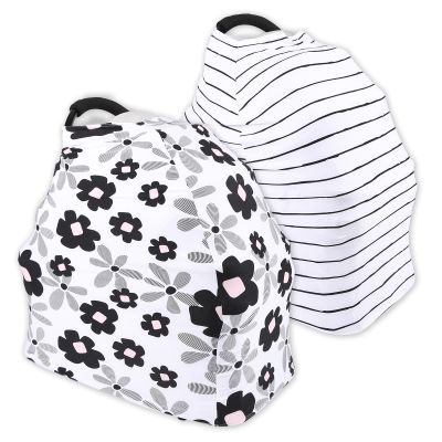 2 Pack Baby Car Seat Cover, 4-Way Stretch Fabric - Universal Fit for Infant Car Seats & Strollers, with Matching Storage Bags, Breathable Sun/Wind Shield for Baby Boys & Girls