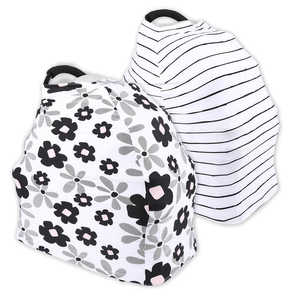 2 Pack Baby Car Seat Cover, 4-Way Stretch Fabric - Universal Fit for Infant Car Seats & Strollers, with Matching Storage Bags, Breathable Sun/Wind Shield for Baby Boys & Girls