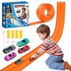 15Ft Flexible Race Car Track for Kids with Suction Cups Compatible with Hot Wheels and Diecast 1/64th Cars for Ages 3 & Up Blue Gray Orange Red Classic Long Rolls Up Portable Racetrack (Orange) view 1