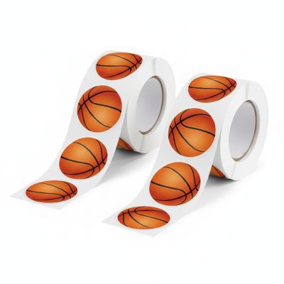 1000PCS Basketball Stickers Roll, Self-Adhesive Sports Ball Labels for Party Decor, Gift Seals, Team Events, Birthday Supplies, Waterproof & Vibrant Designs