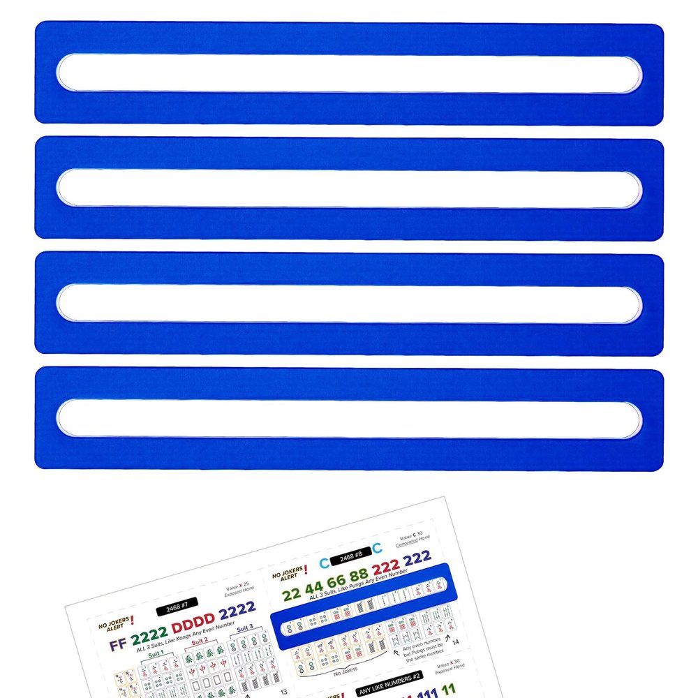 Axafazup 4PCS Mahjong Line Finder, Acrylic Mahjong Card Line Guide Rules Reader Helper Tracker Ruler Marker Strips, Blue Mah Jongg Accessories Gifts for Beginner Players
