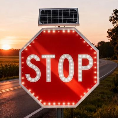 24" x 24" Solar LED Stop Sign with Flashing Lights & Easy U-Clamp Mount - Perfect for Streets, Crosswalks, Parking Lots - Enhance Traffic Safety & Visibility