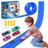 15Ft Flexible Race Car Track for Kids with Suction Cups Compatible with Hot Wheels and Diecast 1/64th Cars for Ages 3 & Up Blue Gray Orange Red Classic Long Rolls Up Portable Racetrack (Blue) view 1