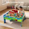 80 Pieces Wooden Kids Activity Playset with Tracks, 2-in-1 Train Table & Study Desk, Railway, Train & City Accessories, Gift for Toddler Boys Girls Ages 3+ view 3