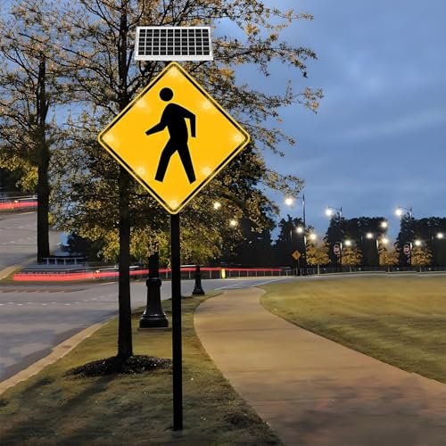 24''/30'' Solar LED Pedestrian Crossing Sign - Aluminum Traffic Sign, IP65 Waterproof Road Safety Indicator for Crosswalks & Streets - Boost Visibility & Safety