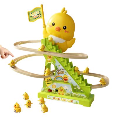 Musical Duck Toy, Electric 12-Duck Climbing Stairs Toy, Racer Track with Music, Music and LED Flashing Lights Funny Game for Boys Girls Hand-Eye Coordination Developmental Play