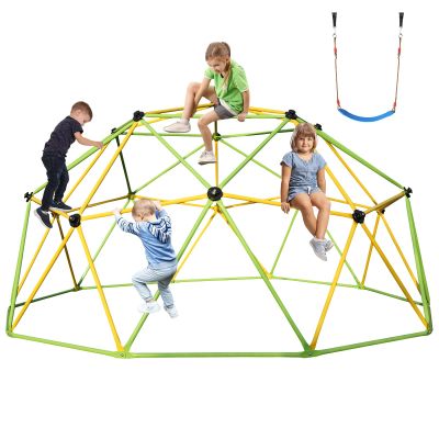 10FT Climbing Dome with Swing  Kids Jungle Gym for Ages 3-10, 1000LB Capacity Geometric Dome Climber, Anti-Rust Metal Kids Monkey Bars for Backyard Playground (Green)